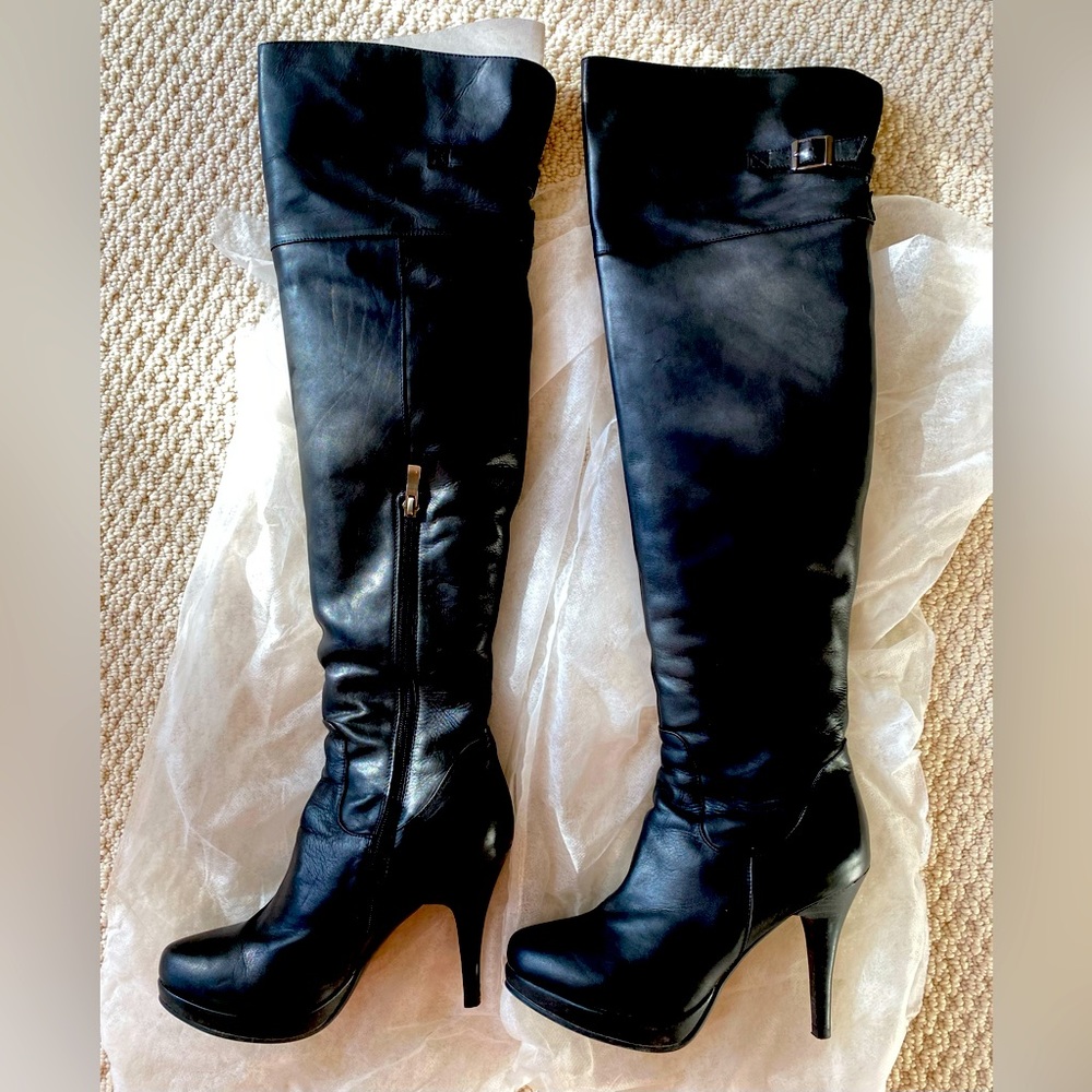 Tribeca Lamb Leather Over Knee healed black boots women Size 6.5